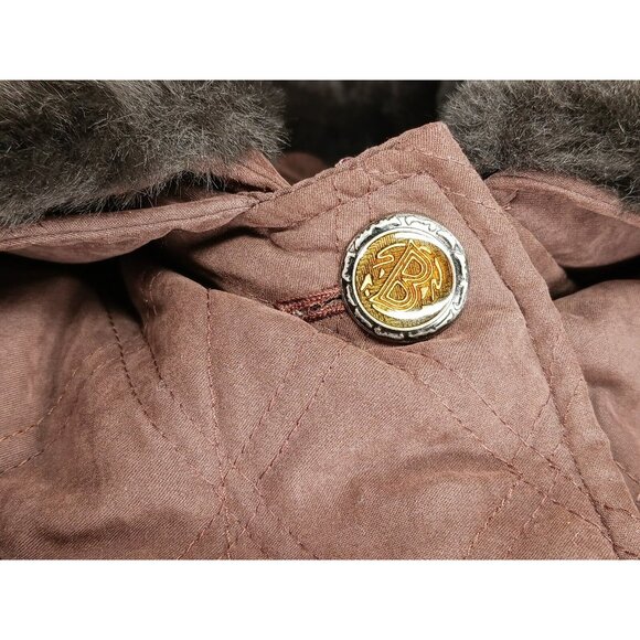 Vintage BERNARDO Faux Fur Removable Collar Quilted Coat Size M Brown - Picture 9 of 13